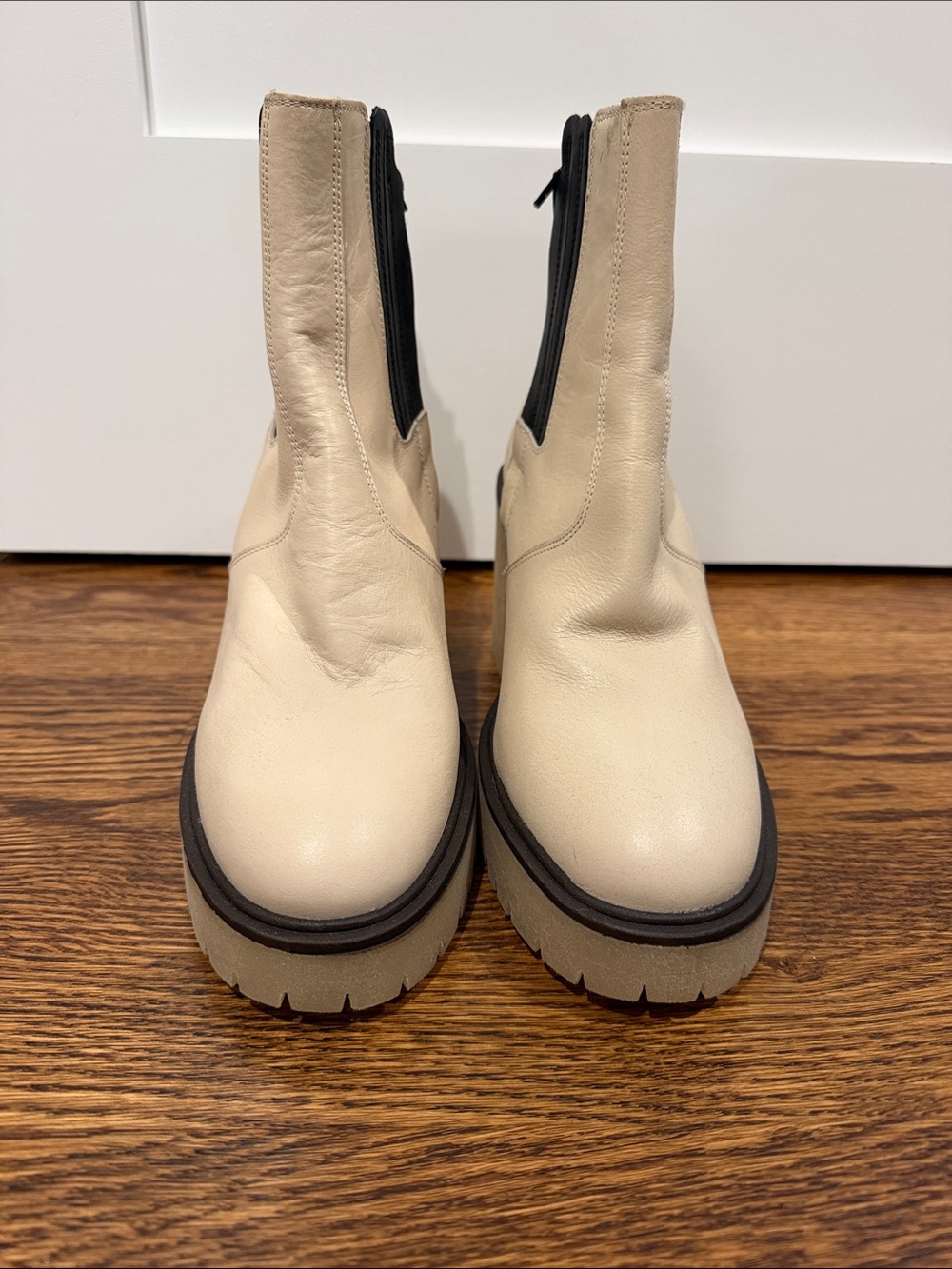 Free People Cream Chunky Platform Heeled Chelsea Boots